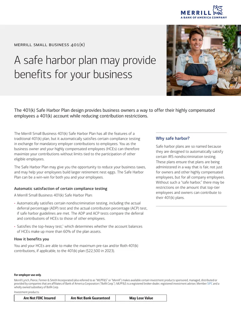 Merrill Small Business 401(k) Safe Harbor Plan Overview