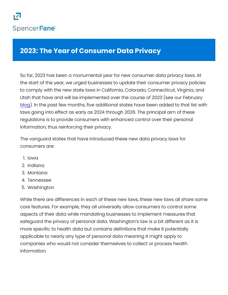 2023 Consumer Data Privacy Law Overview