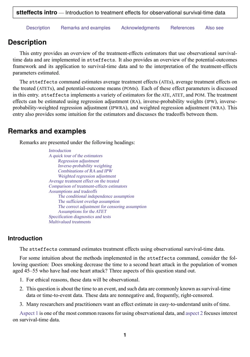Introduction to Treatment Effects for Observational Survival-Time Data