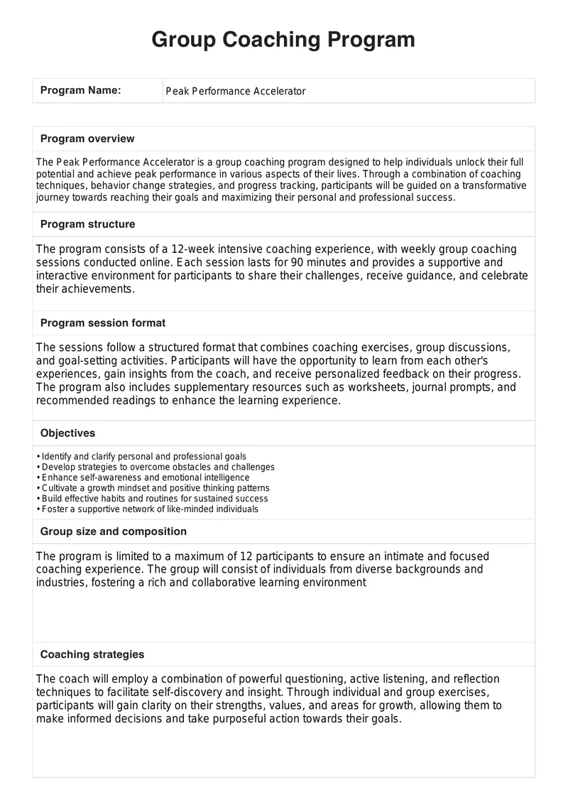 Peak Performance Accelerator Group Coaching Program