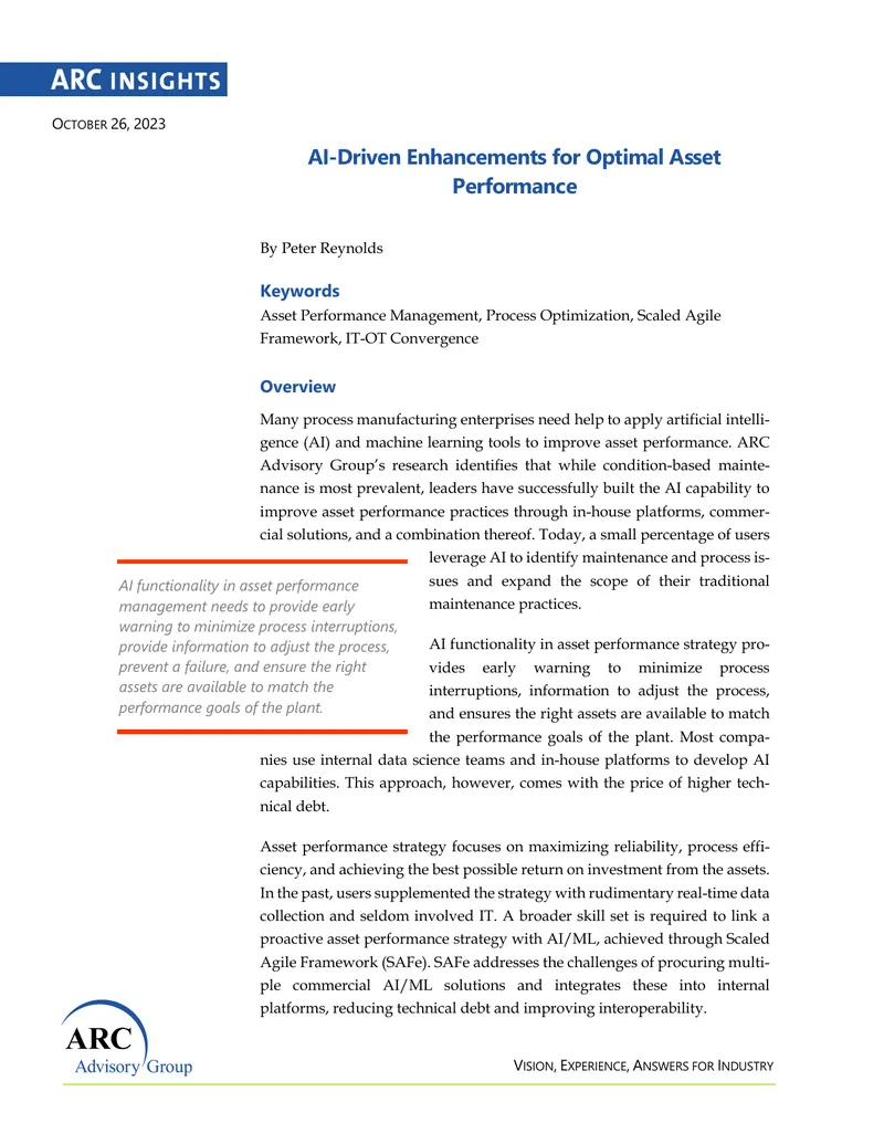 AI-Driven Enhancements for Asset Performance Management