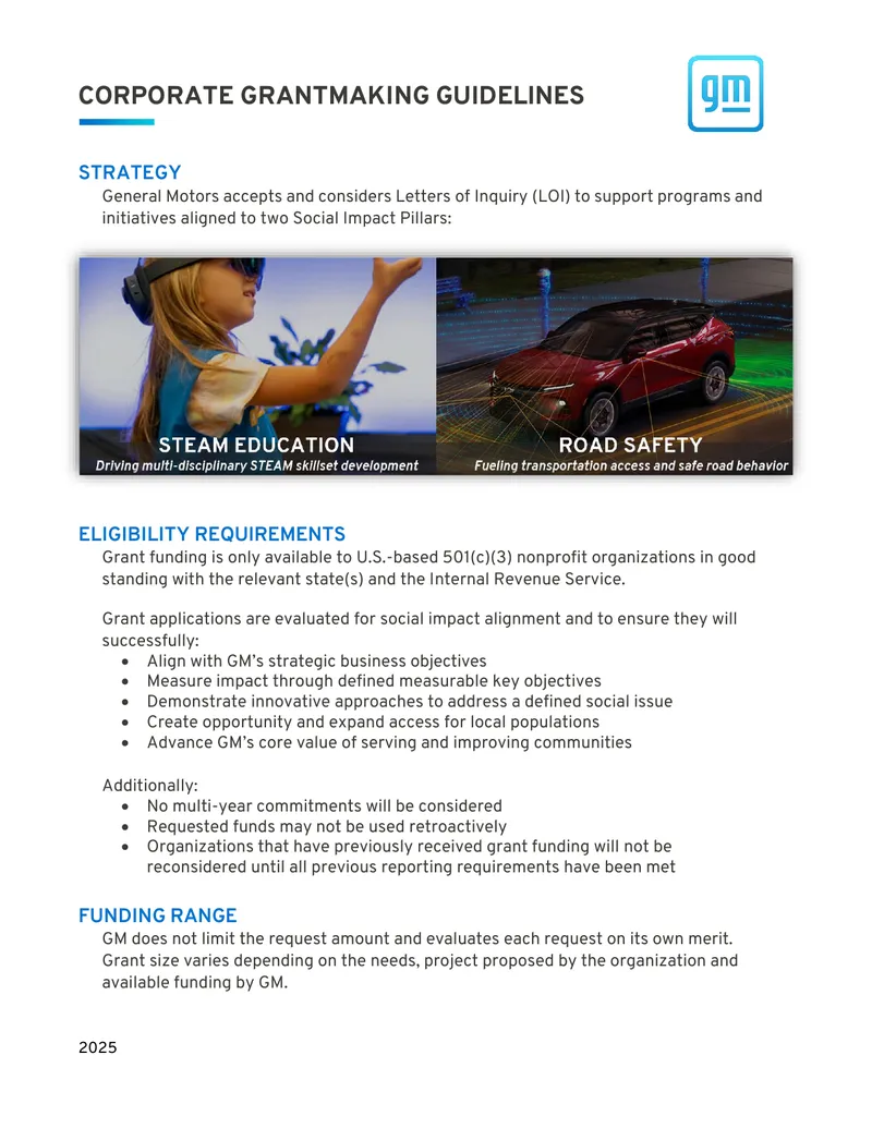 Corporate Grantmaking Guidelines for 2025