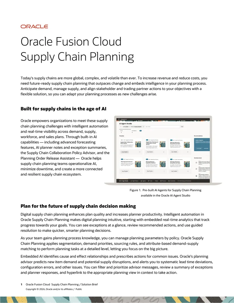 Oracle Fusion Cloud Supply Chain Planning Solution Brief