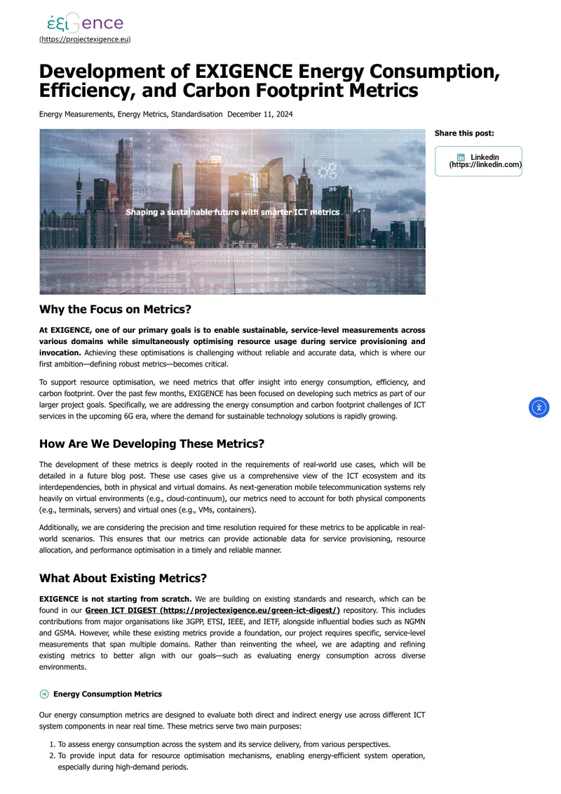 Development of Energy Consumption and Carbon Footprint Metrics