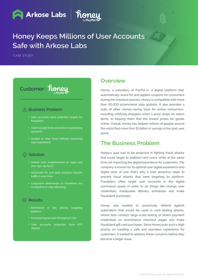 Honey Fraud Prevention Case Study with Arkose Labs