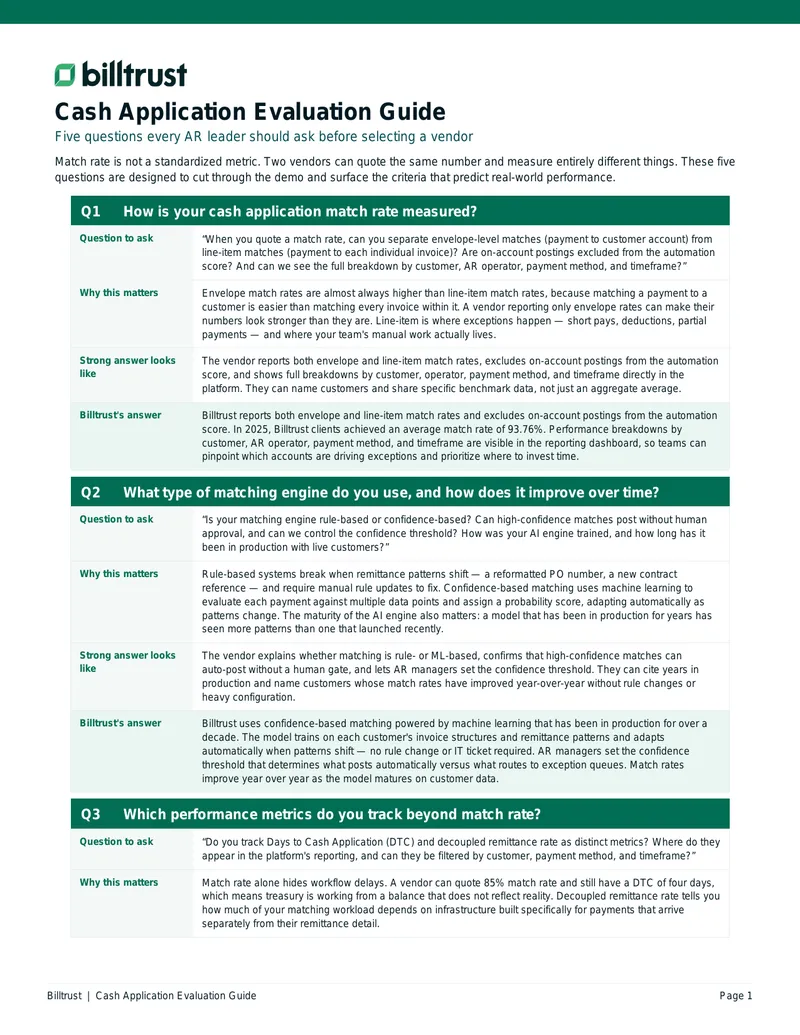 Cash Application Evaluation Guide for AR Leaders