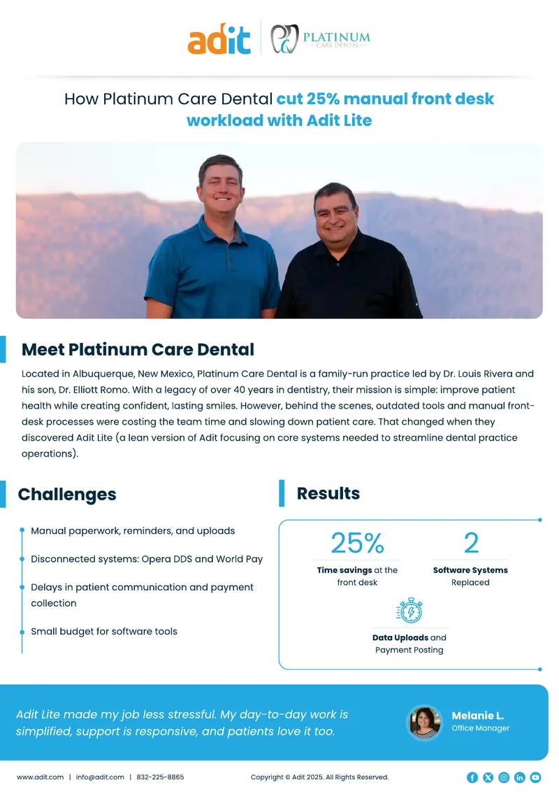 Platinum Care Dental Front Desk Workflow Improvement