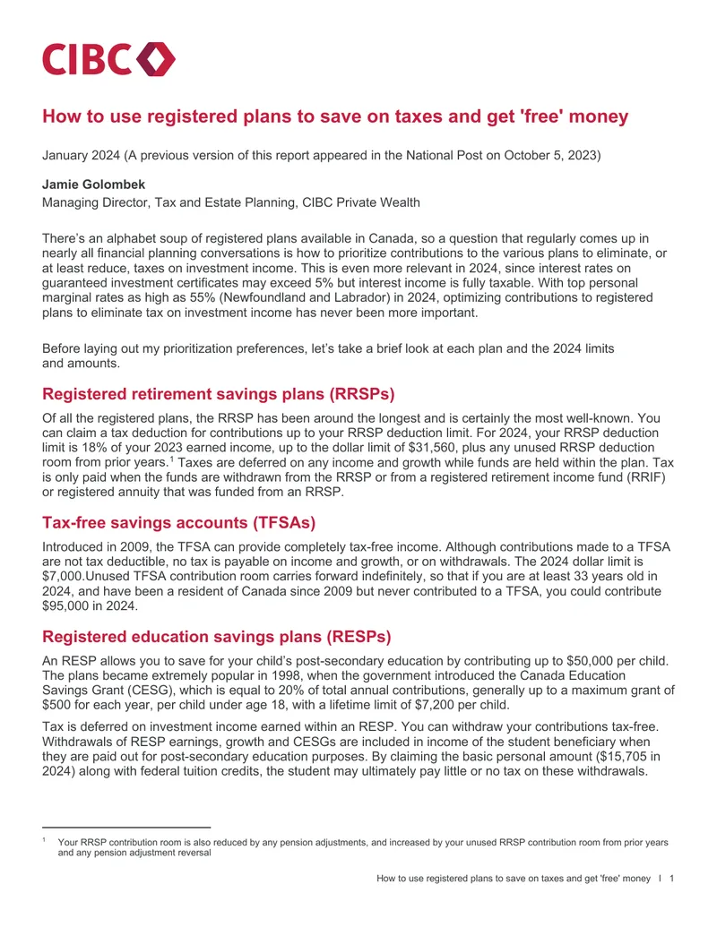Using Registered Plans for Tax Savings