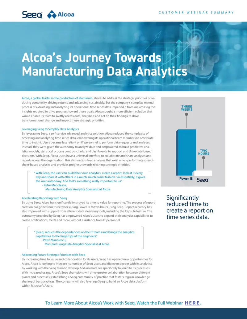 Alcoa's Journey Towards Manufacturing Data Analytics