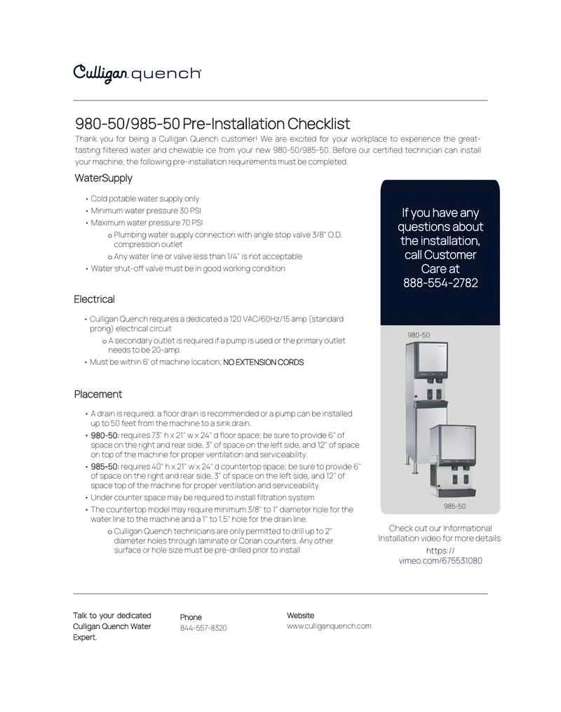 Culligan Quench Installation Standards Guide