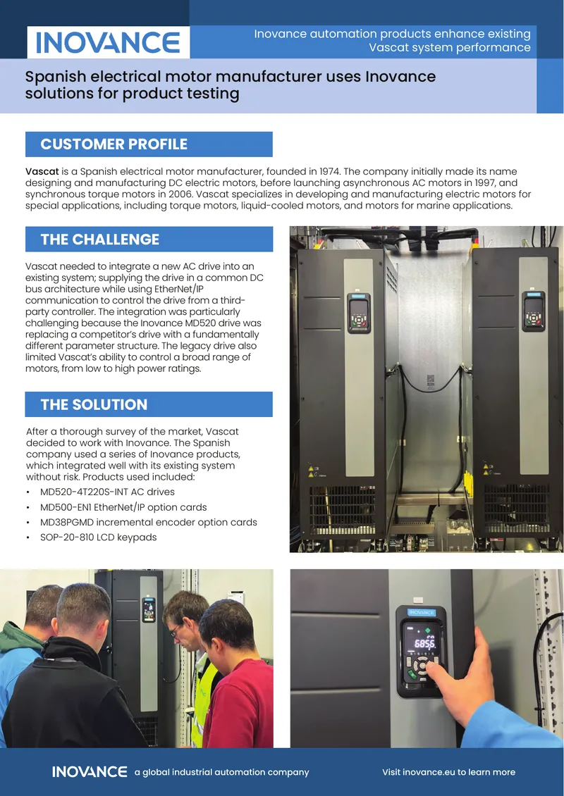 Integration of Inovance Products at Vascat
