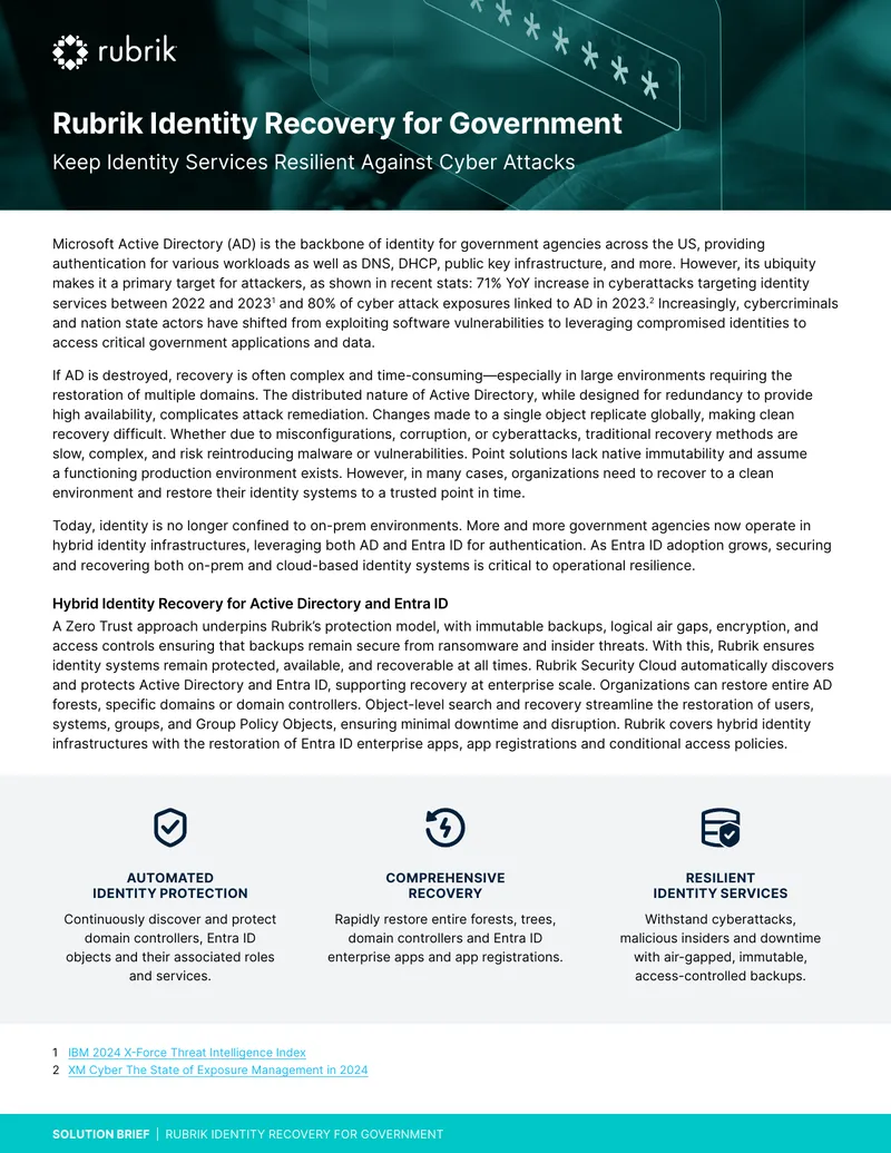 Rubrik Identity Recovery for Government Solution Brief