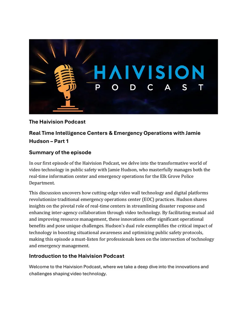 Real Time Intelligence Centers and Emergency Operations