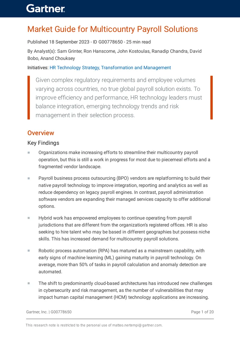 Market Guide for Multicountry Payroll Solutions