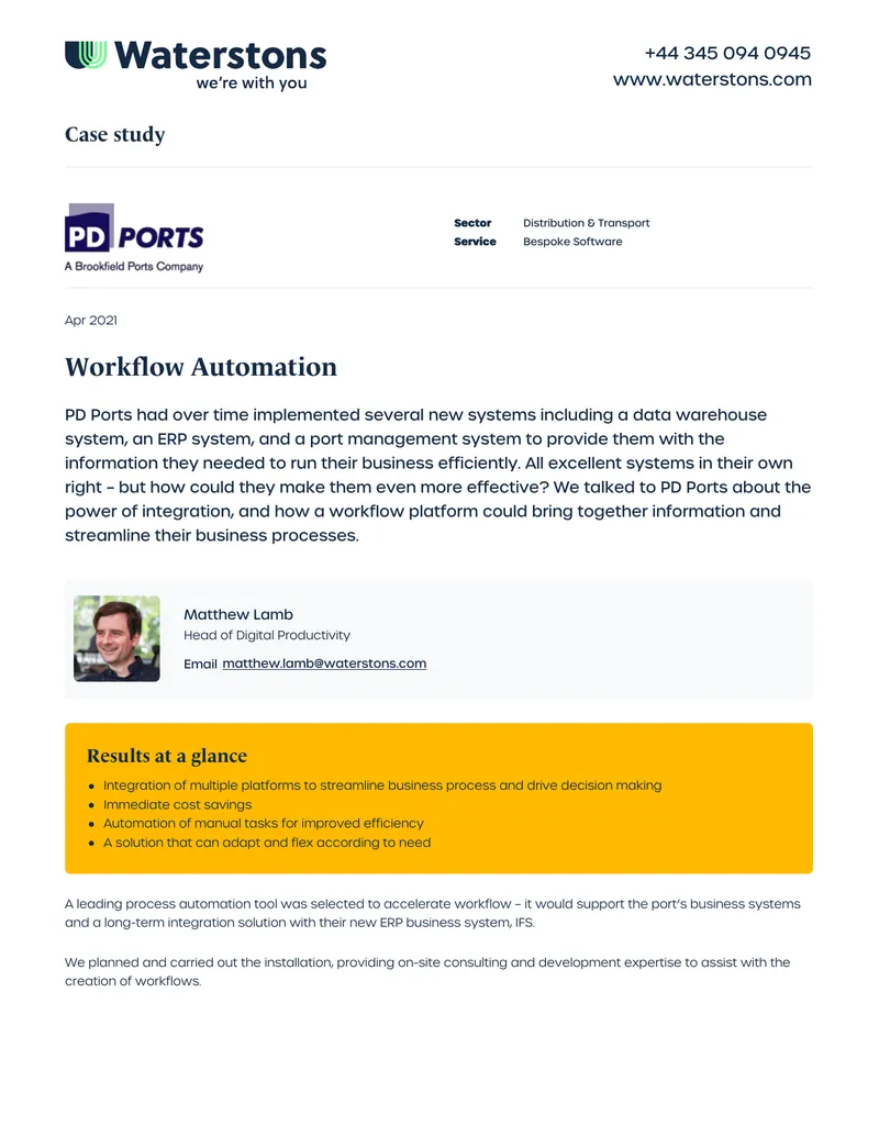 Workflow Automation Implementation for PD Ports