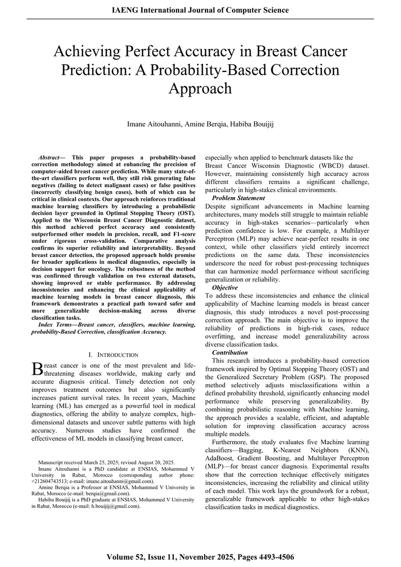 Probability-Based Correction Methodology for Breast Cancer Prediction