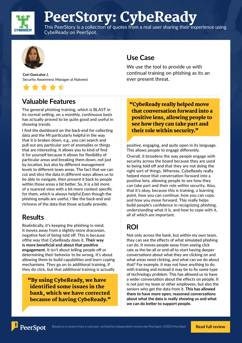 User Experience with CybeReady Phishing Training