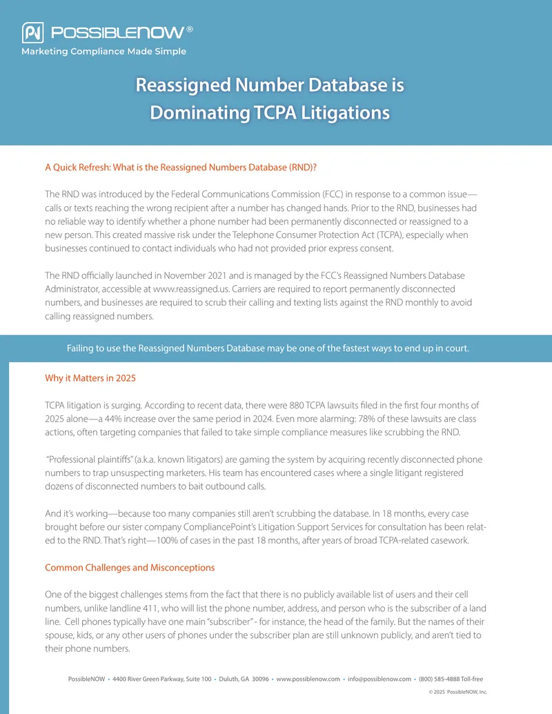 Reassigned Numbers Database and TCPA Litigation