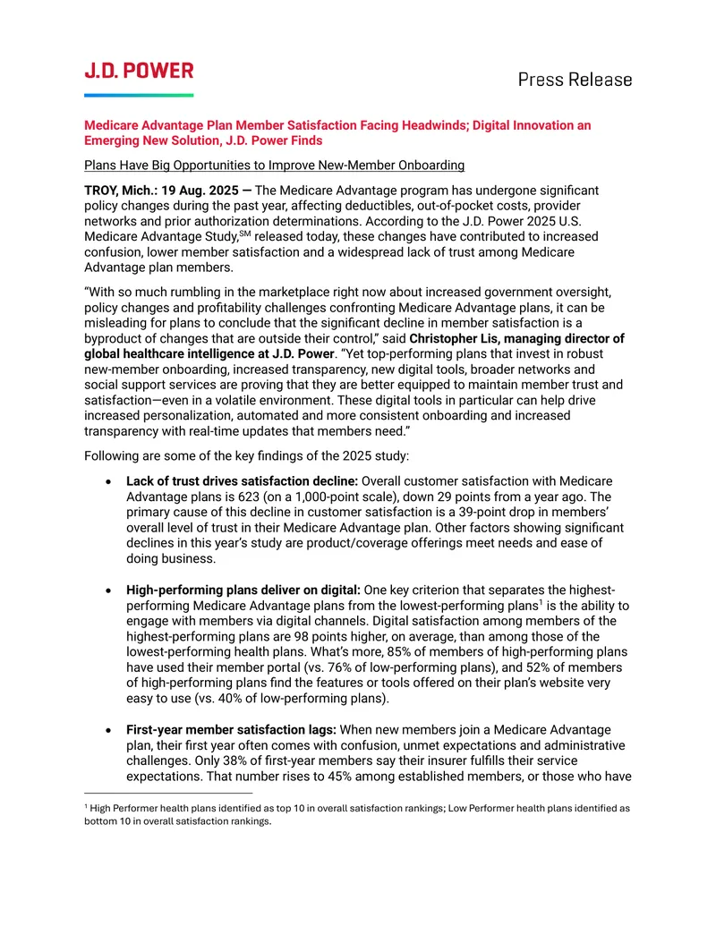 Medicare Advantage Plan Member Satisfaction Study 2025