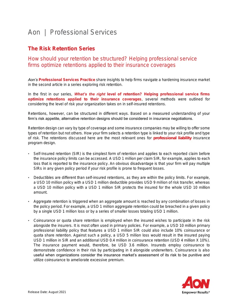 Risk Retention Strategies for Professional Services