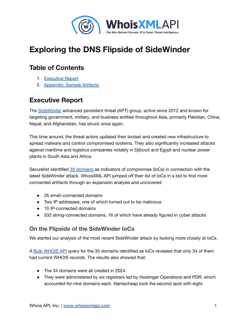Analysis of SideWinder Advanced Persistent Threat Activities