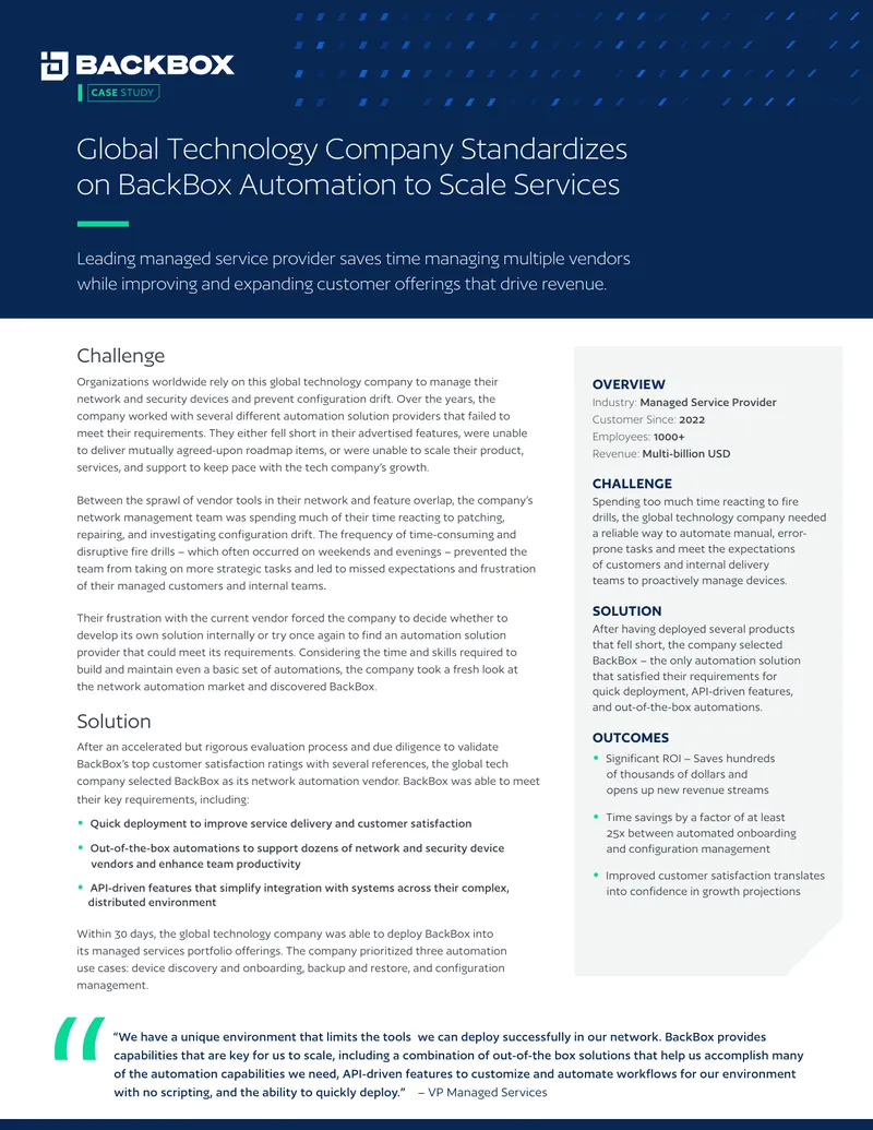 Global Technology Company Implements BackBox Automation