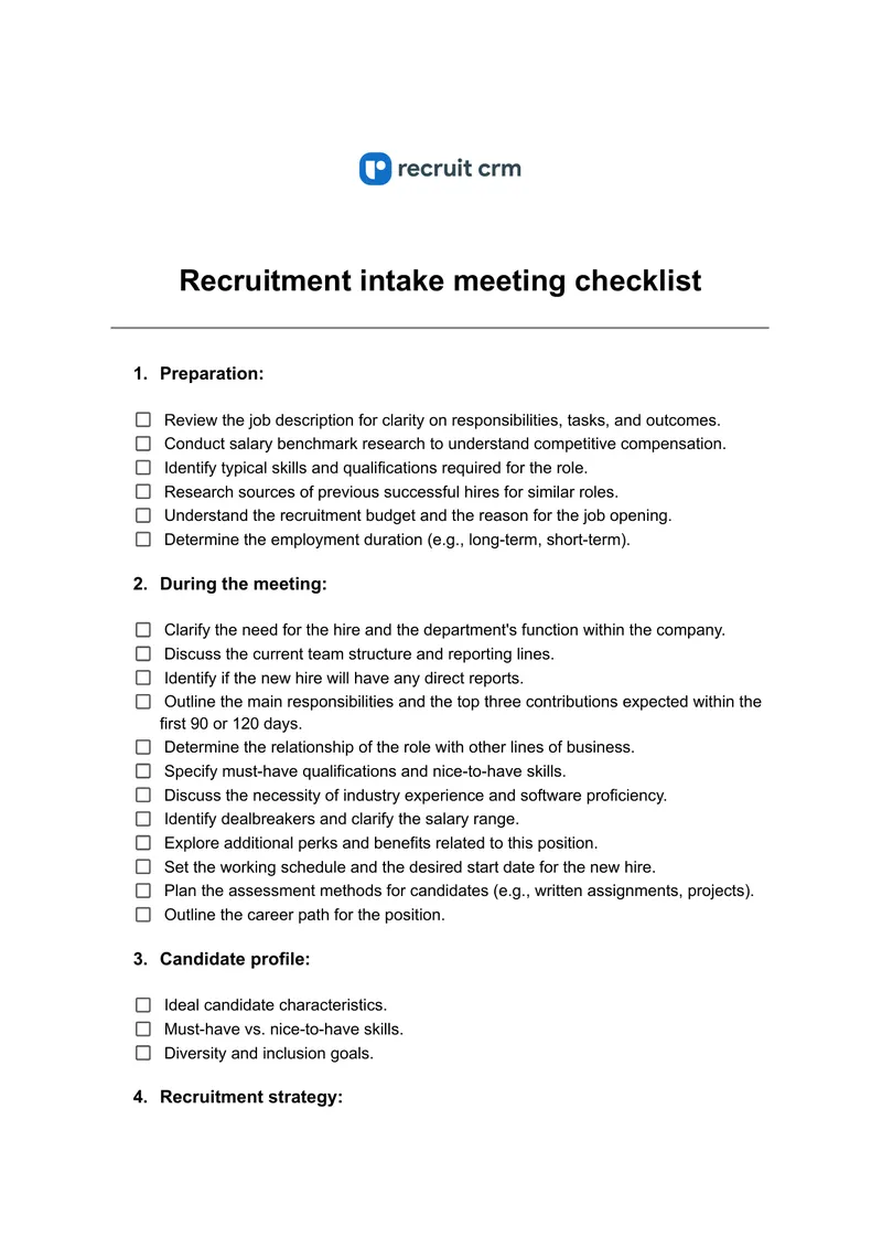 Recruitment Intake Meeting Checklist