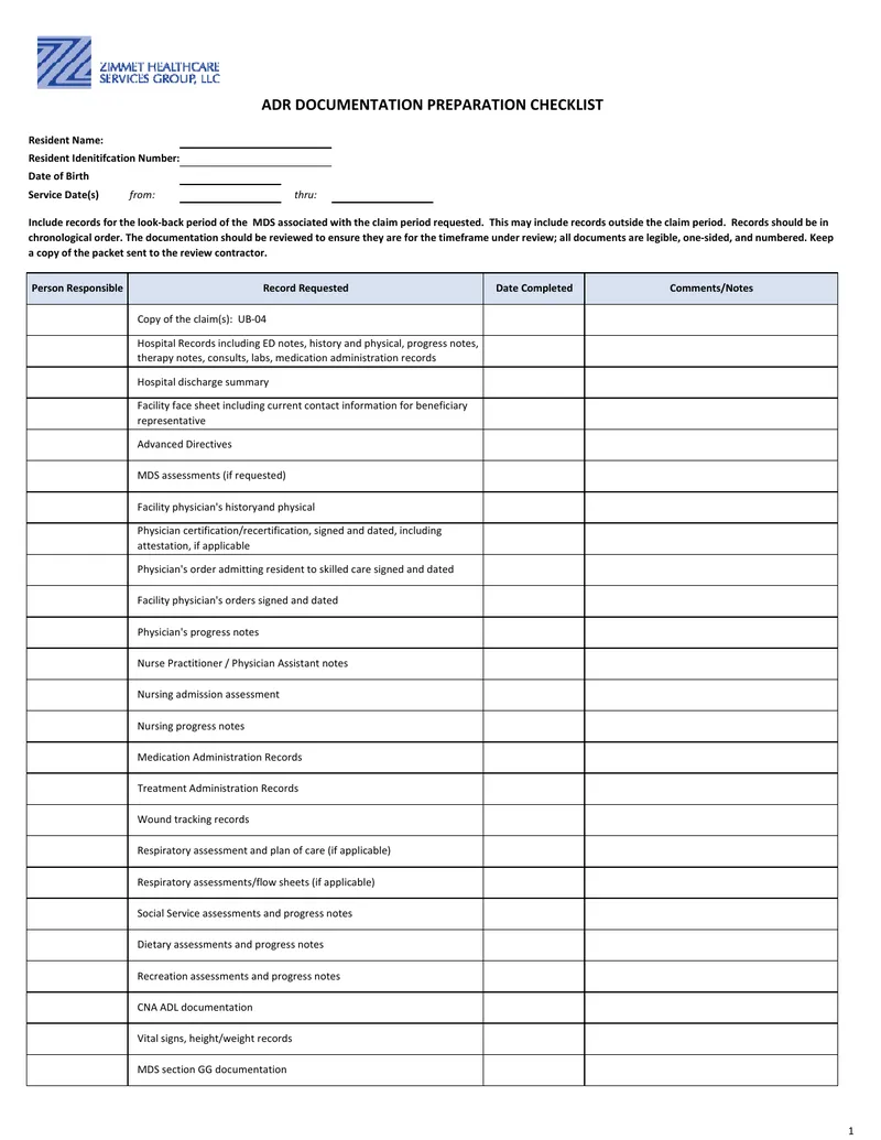 ADR Documentation Preparation Checklist