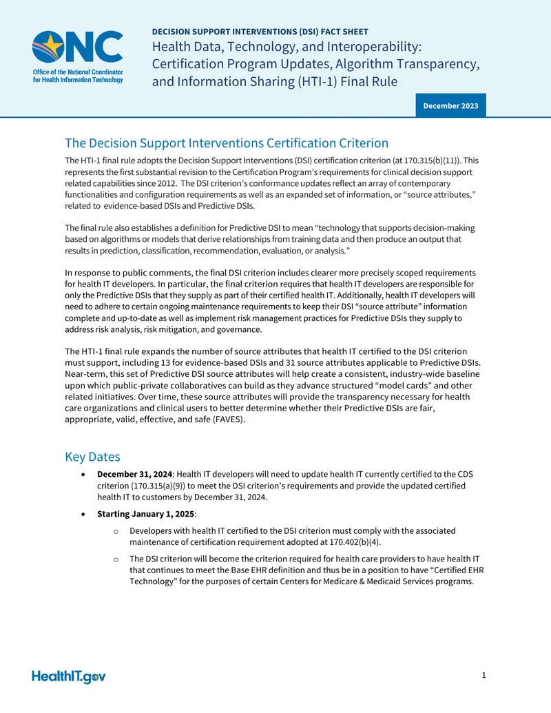 Decision Support Interventions Certification Criterion Overview