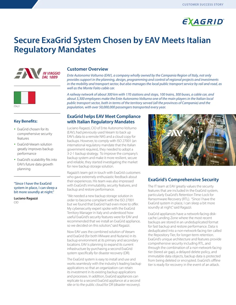 ExaGrid System Implementation for EAV Compliance