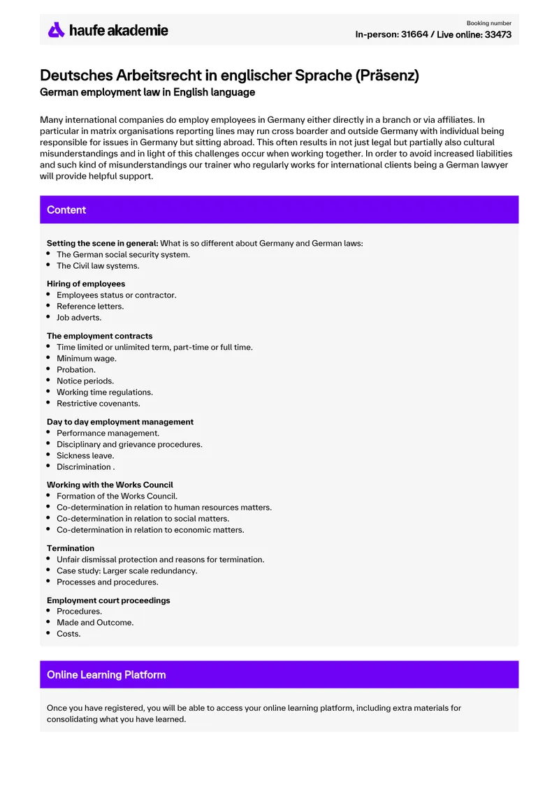 German Employment Law Seminar Overview