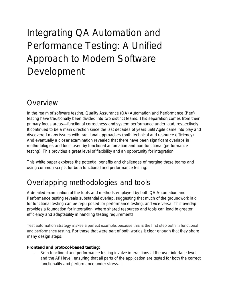 Integrating QA Automation and Performance Testing