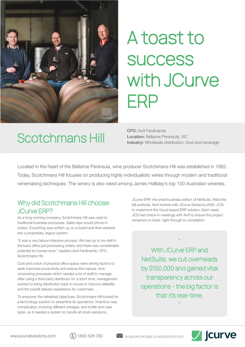 Scotchmans Hill Case Study on JCurve ERP Implementation