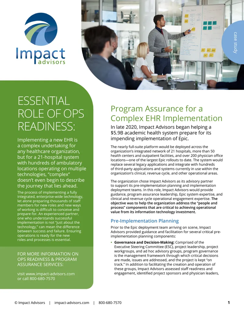 Program Assurance for EHR Implementation Case Study