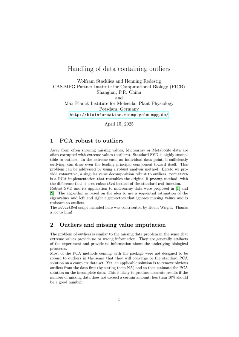 Robust Principal Component Analysis for Outlier Handling