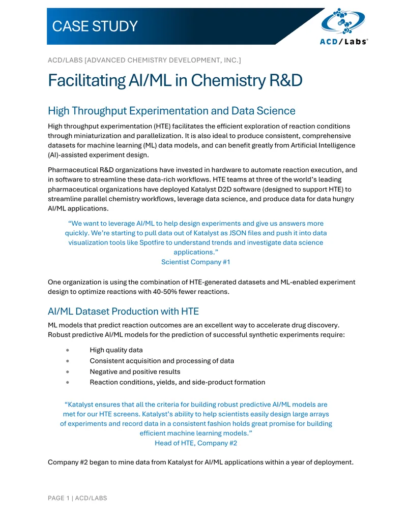 Facilitating AI and Machine Learning in Chemistry R&D