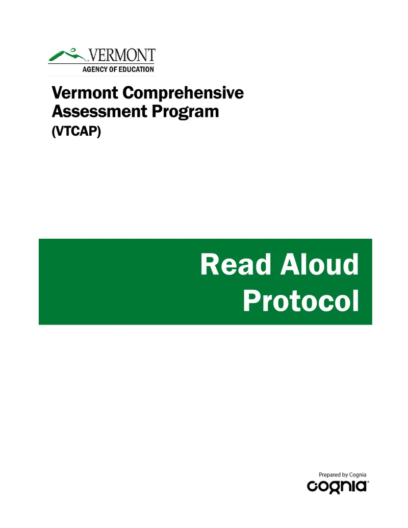 Vermont Comprehensive Assessment Program Read Aloud Protocol