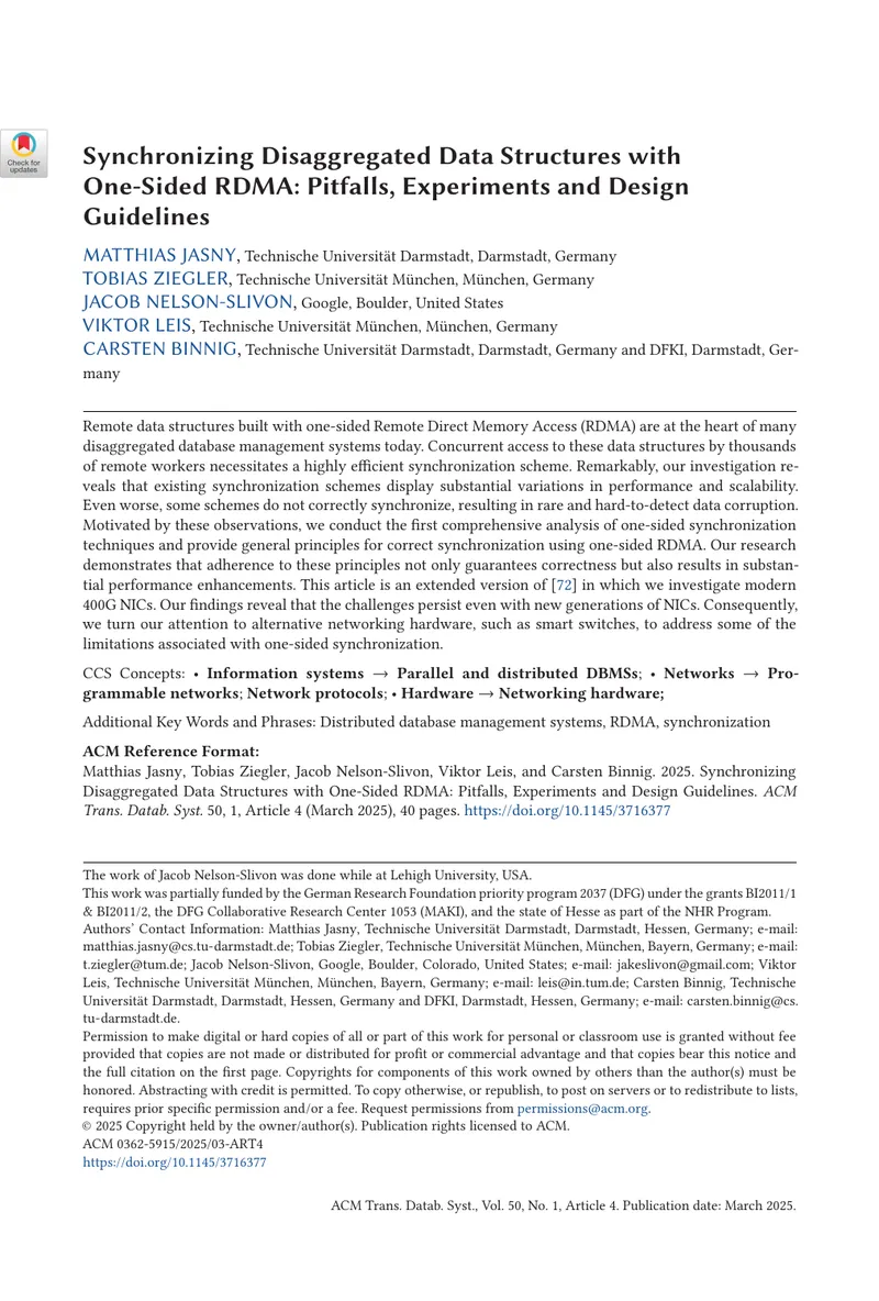 Synchronizing Disaggregated Data Structures with One-Sided RDMA