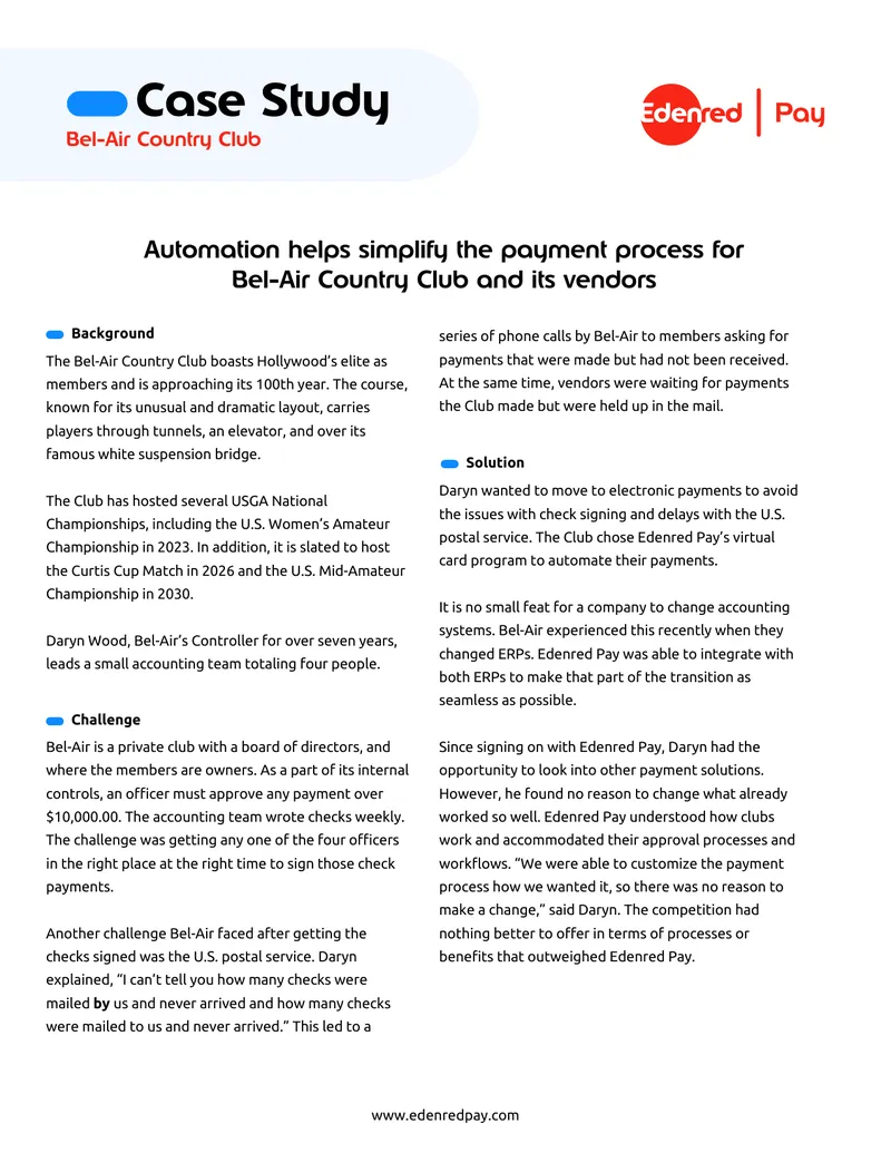 Automation of Payment Processes at Bel-Air Country Club