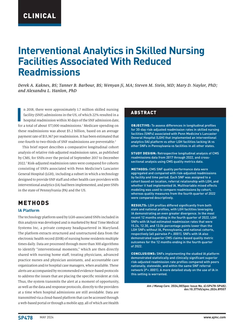 Interventional Analytics in Skilled Nursing Facilities