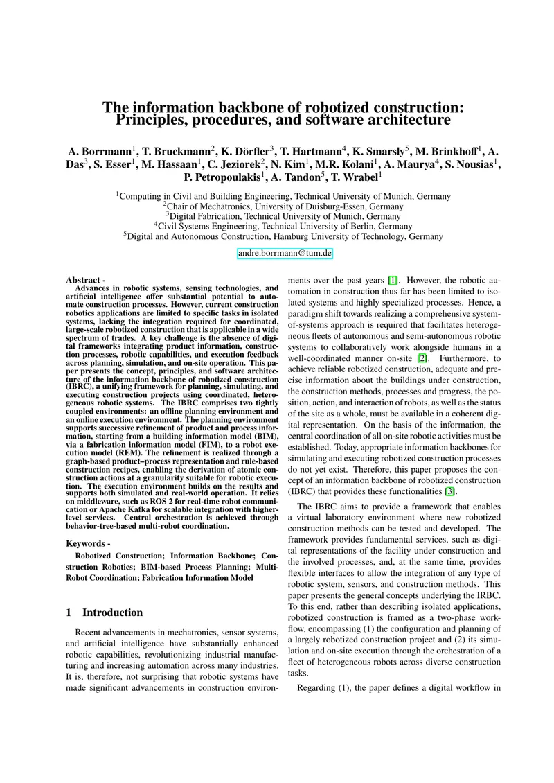 Information Backbone for Robotized Construction Framework