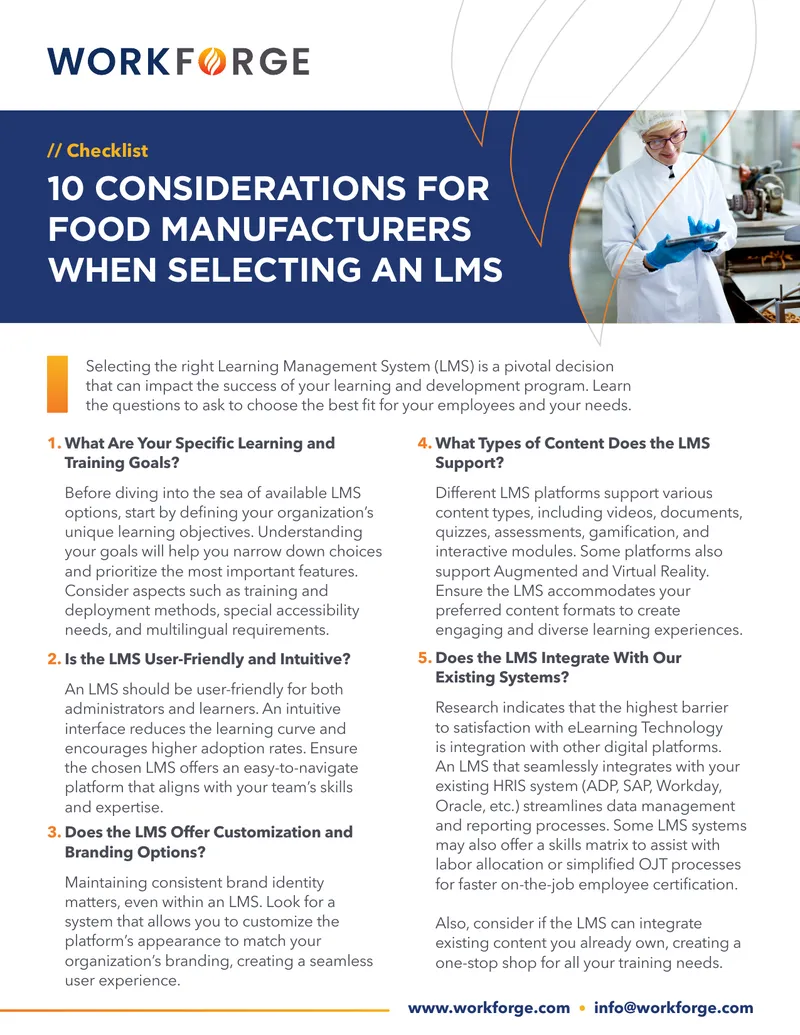 Considerations for Food Manufacturers Selecting an LMS