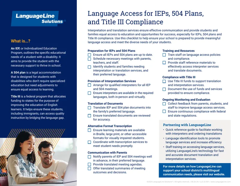 Language Access for IEPs and 504 Plans Compliance