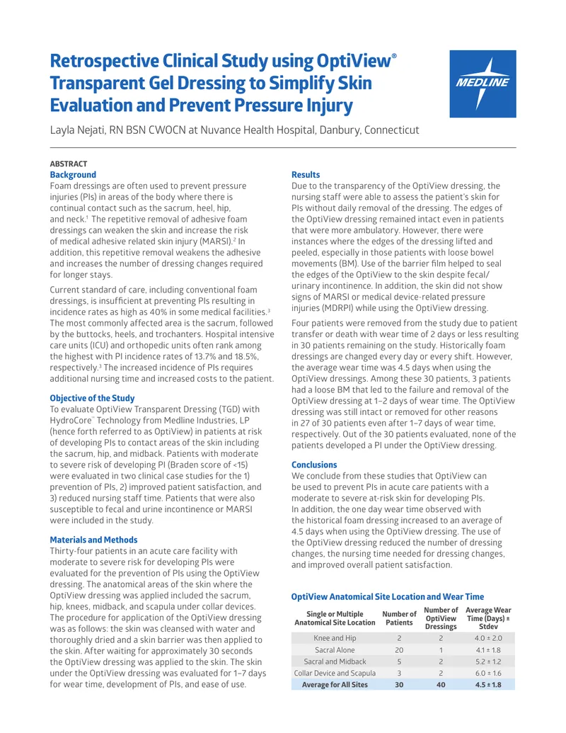 Retrospective Clinical Study on OptiView Transparent Gel Dressing