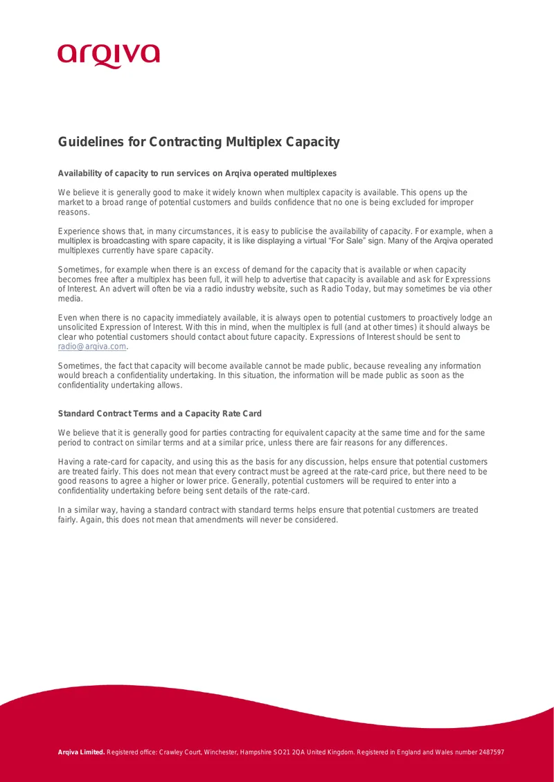 Guidelines for Contracting Multiplex Capacity