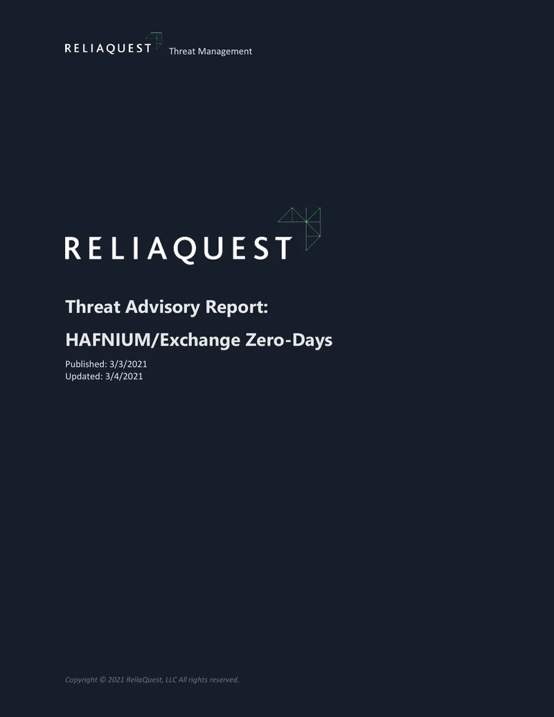 Threat Advisory Report on HAFNIUM Exchange Vulnerabilities