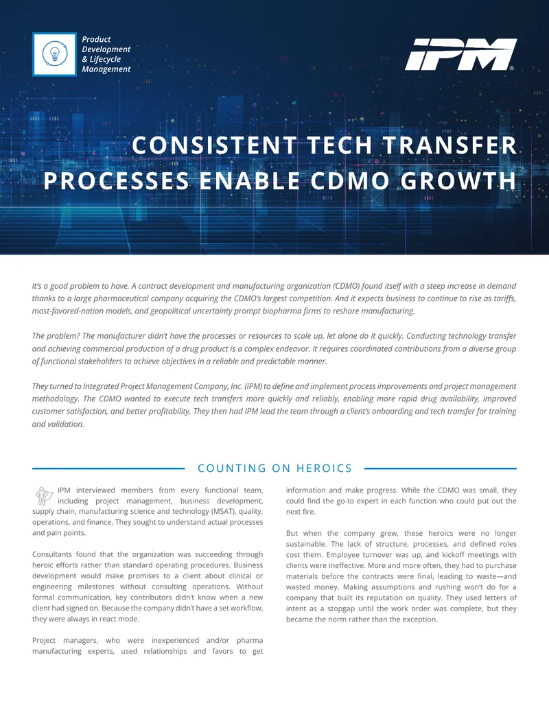 Consistent Tech Transfer Processes for CDMO Growth
