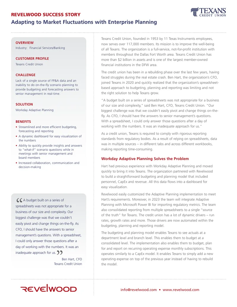 Texans Credit Union Adaptive Planning Implementation