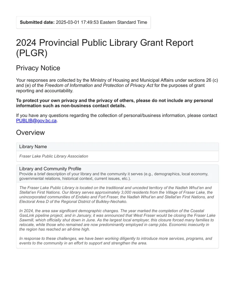 2024 Provincial Public Library Grant Report