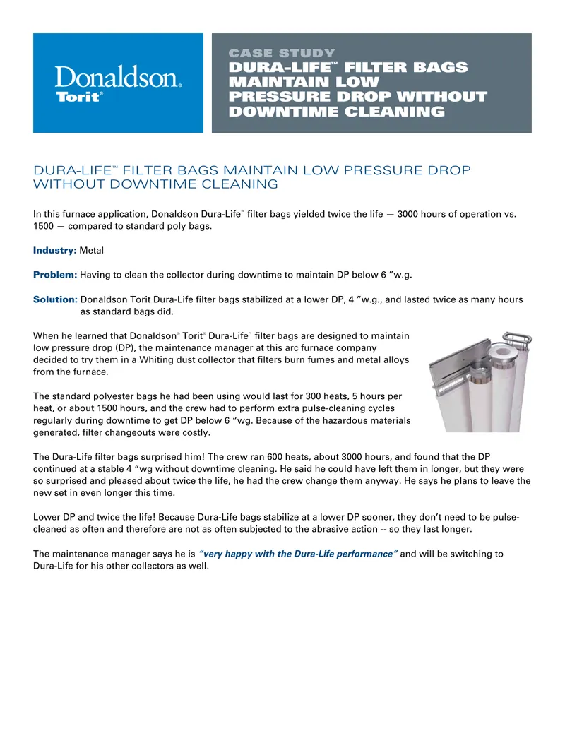 Dura-Life Filter Bags Performance Case Study